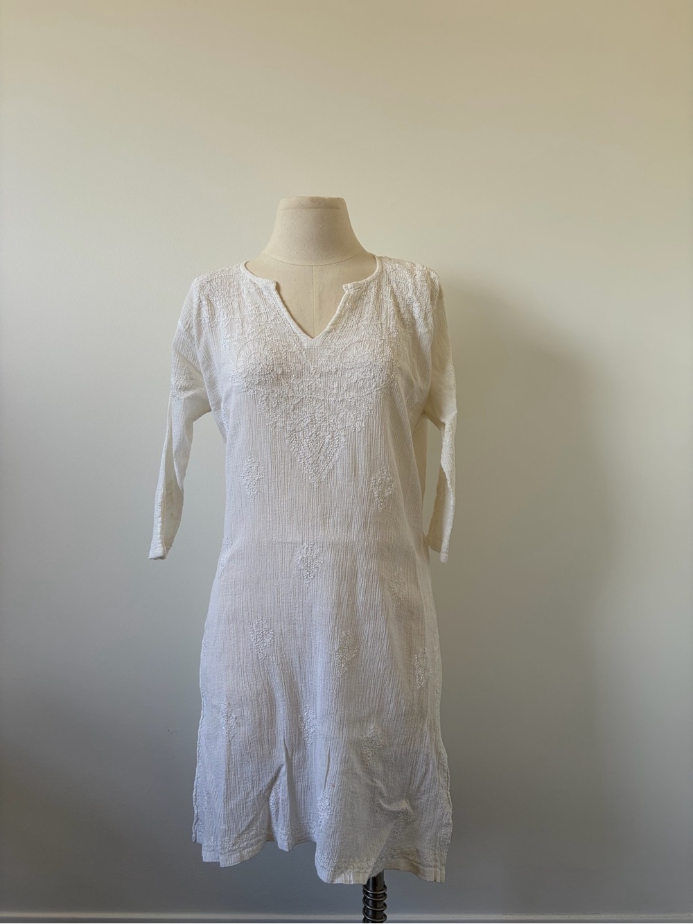 Unlisted White Long Sleeve Embroidered Tunic Dress